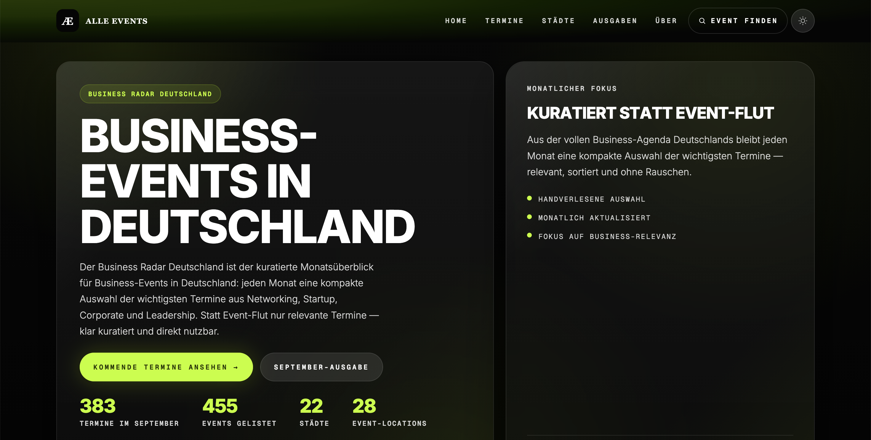 Business Events, UX Audit Filterlogik